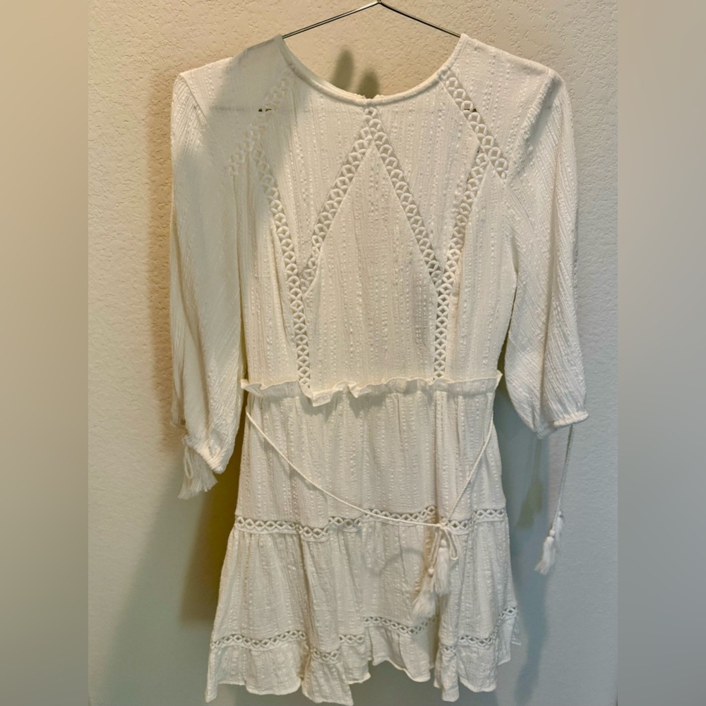 Selfie Leslie NWT - ANTONIA HALF PUFF SLEEVE CROCHET DETAIL DRESS WHITE